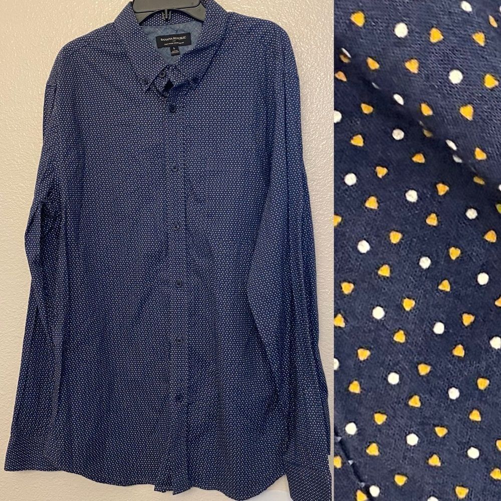 Banana republic 100% cotton soft wash standard fit button up shirt micro print L